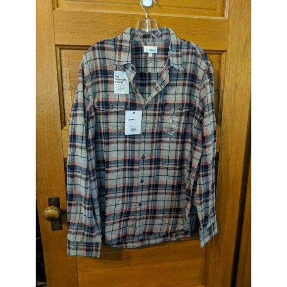 SONOMA Sz M Supersoft Flannel Black Gray Pink Plaid L/S Shirt Mens - Picture 1 of 4